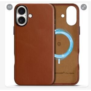 SHIELDON iPhone 16 Plus Case 6.3" Genuine Leather MagSafe Magnetic Cover Brown